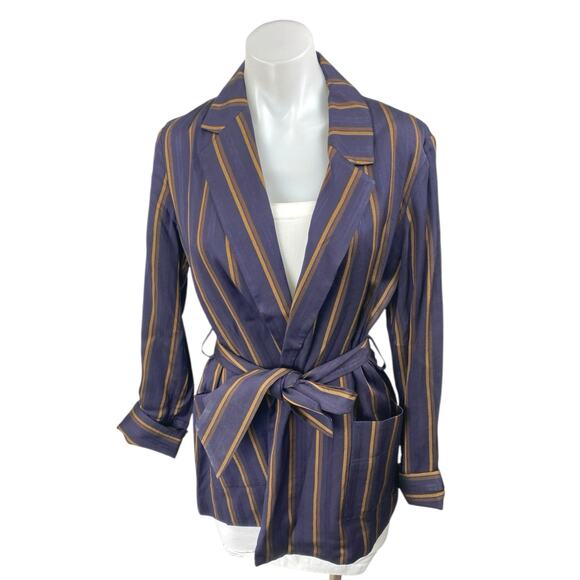 NEW Banana Republic Spencer Purple Striped Belted Long Sleeve Blazer Jacket XS - Picture 1 of 4